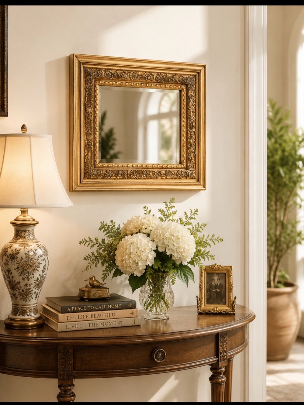 Melannco  Mirror Beveled Edge Gold Wood Frame Keepers of Memories 15" sq 3D Orna